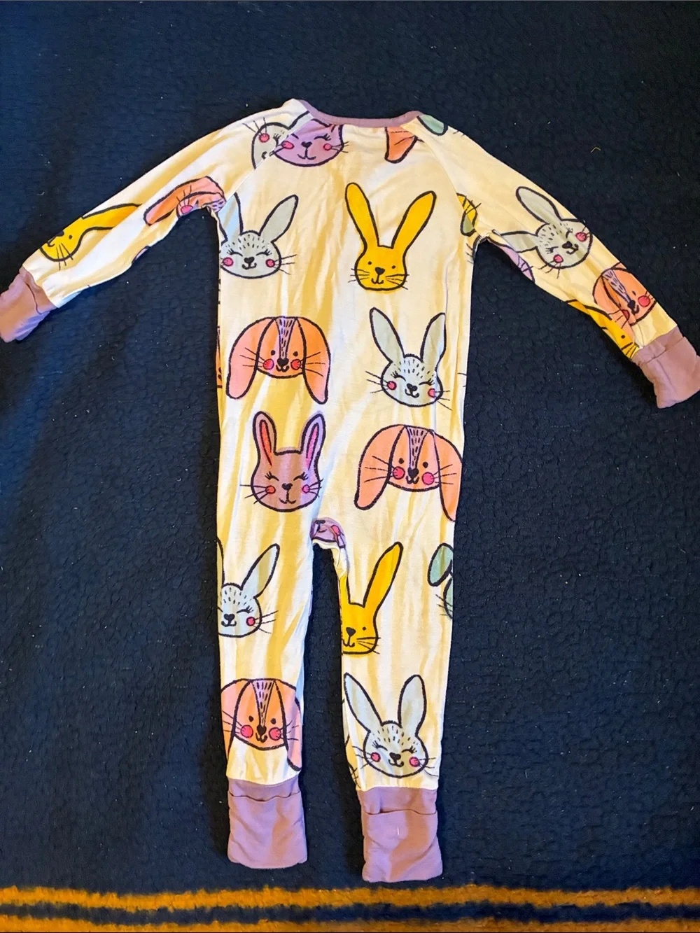 Kids Bunny Print One-Piece Pajamas in cream and Purple and pink